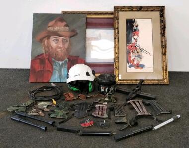 Archery Guards, Davey Safety Helmet, 3 Framed Art Prints, Cable & Hardware Lot