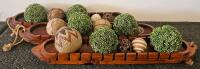 Rustic Decorative Set: 3 Handcarved Wooden Dough Bowl Trays & 3 Ceramic Fish/Leaf Platters (R) - 4