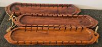 Rustic Decorative Set: 3 Handcarved Wooden Dough Bowl Trays & 3 Ceramic Fish/Leaf Platters (R) - 5