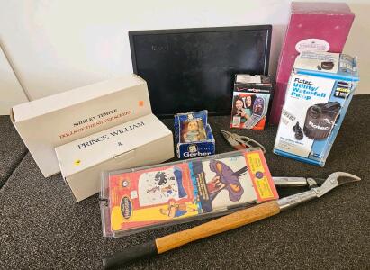 Dell U2412Mb 24" IPS Computer Monitor, 1920x1200, DisplayPort DVI VGA, 2013, Serial CN-0YMYH1 (tested, works), waterfall pump, porcelain dolls, Gerber baby doll, pruning shears, and more (Q)