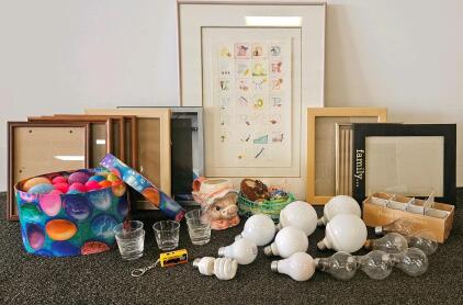 Large Picture Frame Set, Easter Decor, 8 Votive Holders, Light Bulbs, Kodak 1987 Keychain Lot (E)