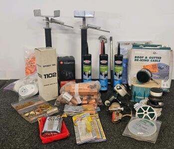 Handyman & Fishing Lot: Penn Reel, De-Icing Kits, Tools, Caulk, Droid Dock, RV slide out supports, 20+ Items (S)