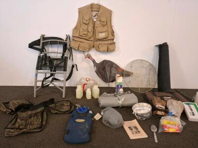 Complete Outdoor Camping Gear Lot &ndash; Gamehide Vest M, CamelBak, Lantern, Chair, Grill & More