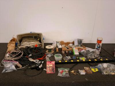 Mixed Electrical Hardware Lot &ndash; Extension Cords, Dimmers, Hole Saws, Safety Beacon, 30+ pcs