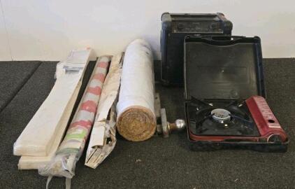 Portable Single-Burner Butane Gas Stove with Carrying Case, 10,000 BTU/hr Output (shelf overflow on back of shelf by j)