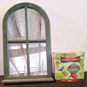 (1) Framed Mirror W/ Shelf & (1) Kaytee Songbird Station Wild Bird Feeder, In FN-G