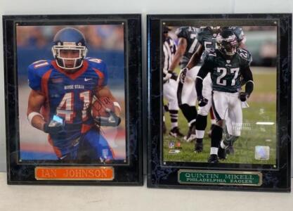 Autographed Framed Photos of Quintin Mikell (Eagles) & Ian Johnson (Boise State) ( Unable to Verify)