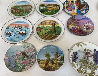 Decorative Collector Plates with Fairy Tale and Village Scenes, 8"-9" Porcelain, Glossy Finish