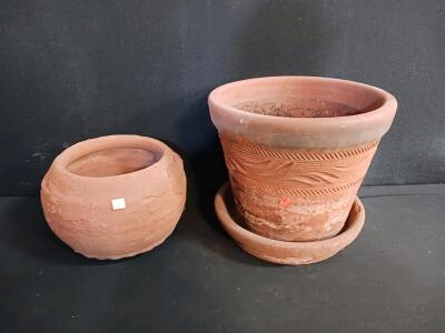 Terracotta Plant Pots &ndash; 10" Round & 14" Conical with Saucer, Embossed Design
