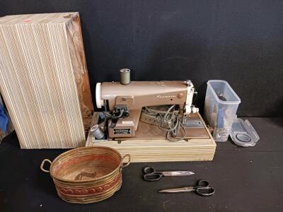 Vintage Kenmore Electric Sewing Machine with Case, Scissors, Accessories, 1960s-70s, Japan