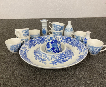 Serving Plate, Glass Egg and Cup Set