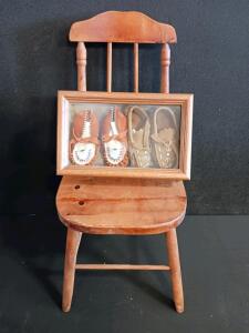 Framed Miniature Native American Beaded Moccasins &ndash; Circa 1890s-1950s, Handcrafted, Decorative Display