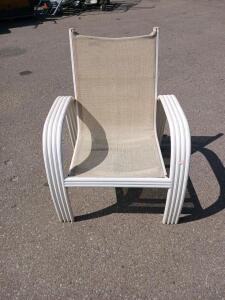 Aluminum Sling Patio Chair, White Frame with Beige Mesh, Stackable, Weather-Resistant