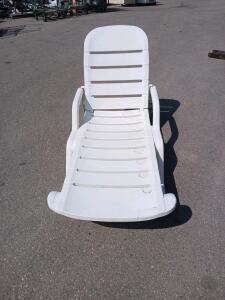 White Outdoor Plastic Chaise Lounge Chair with Adjustable Recline and Armrests