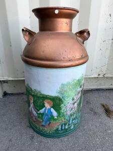 Vintage 1930s&ndash;1940s Galvanized Steel 10-Gallon Milk Can with Hand-Painted Scene