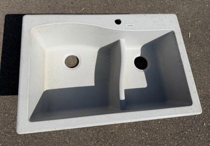 Swanstone PBCS-1901 Double Bowl 33"x22" Drop-In Kitchen Sink White Composite