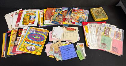 Vintage Circus Ephemera Lot &ndash; 1950s&ndash;90s, Programs, Route Cards, Police Circus, Bradley Game Boxed (G)