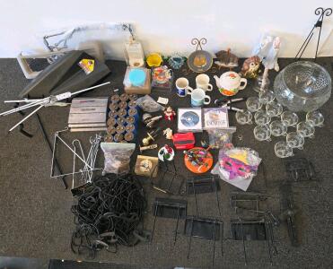 Vintage Bulk Lot: Punch Bowl Set, Collectibles, Orion Car Amp, Microsoft CDs, Retail Hardware, Glass Baskets, 24K Gold Trim plate, Home decor, Toys, Whale tail ring