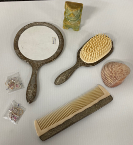 Silver Plated Mirror, Brush, Comb, and More