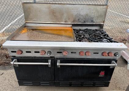 Wolf Commercial Gas Range, 4 Burners, 24" Griddle, 2 Ovens, Natural Gas, Heavy Duty