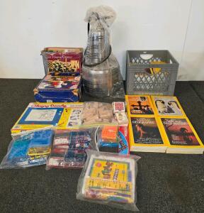 Vintage Board Games, Educational Toys, and National Geographic Magazines Collection (Shelf E)