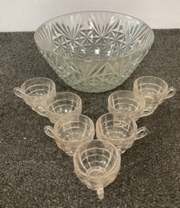 Glass Punch Bowl And Cups