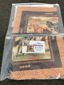 Wood Box/ Horse Pillow Fabric/Ceramic Dog