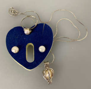 Pair of Earrings, Ring, and Necklace
