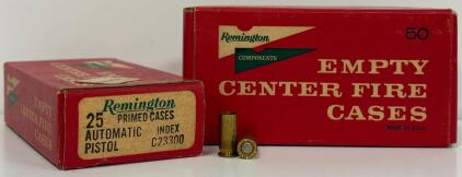 Remington .25 Auto Primed Brass Cartridge Cases, 100 Count, Index C23300, Centerfire, USA