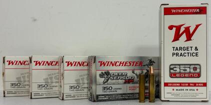 Winchester 350 Legend Ammo & Shells, 145gr FMJ & 150gr Deer Season XP, 80 Live Rounds 20 Spent, Factory Boxes, USA