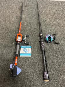 Reaction Tackle Big Bite Baitcaster Combo & OneBass C770 7&rsquo;1&rdquo; Medium Fast Rods with Reels & Line (H)