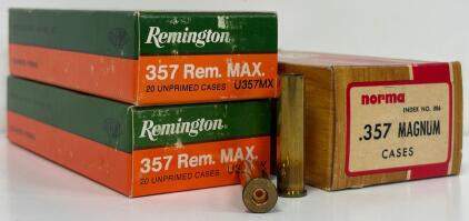 Remington .357 Remington Maximum and Norma .357 Magnum Unprimed Brass Cases, Qty 90, Vintage Packaging