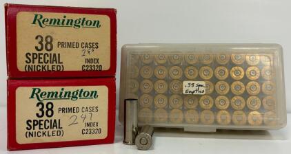 .38 Special Brass & Nickel Reloading Cases, Remington Primed & WCC Brass Empties, 150 Count