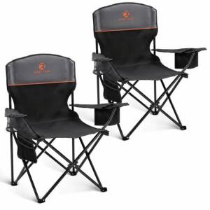 ALPHA CAMP Folding Camping Chairs Set of 2, 250lb Capacity, Oxford Fabric, Cooler Holder (Shelf E)