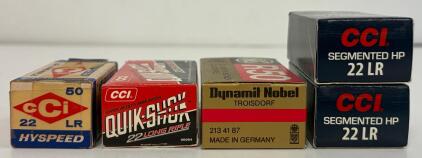 CCI & RWS .22 LR Rimfire Ammo Lot &mdash; Segmented HP, Quik-Shok, HySpeed, R50, 50-Round Boxes