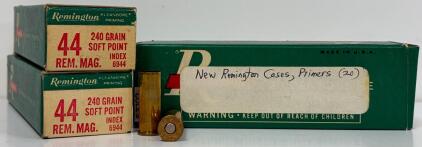 Remington .44 Remington Magnum 240 Grain Soft Point Primed Brass Cases (Index 6944), 50 Rounds