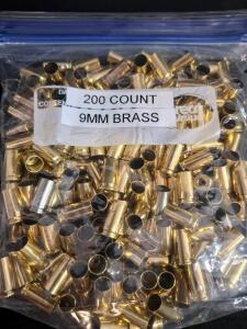 200 Cleaned and Deprimed 9mm Brass Casings, Approx. 2.7 lbs