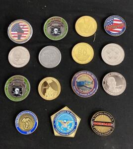 U.S. Military Challenge Coin Collection: Marine Corps, D-Day 80th, Eisenhower, DoD, Iwo Jima