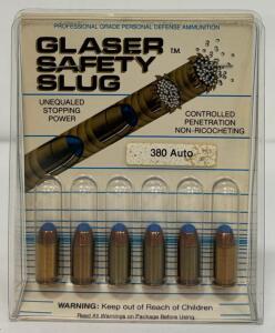 Glaser Safety Slug .380 Auto, 70 gr, Blue Tip Personal Defense Ammo, Pack of 6 Rounds