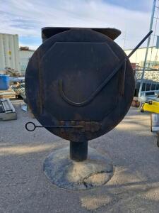 Freestanding Steel Wood-Burning Barrel Stove, 22" Diameter, Pedestal Base, 6" Flue