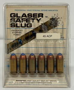 Glaser Safety Slug .45 ACP 145gr Blue Tip Personal Defense Ammo, 6 Rounds