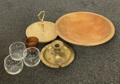 Vintage Myrtlewood Nut Tray, Candle Holders, & More