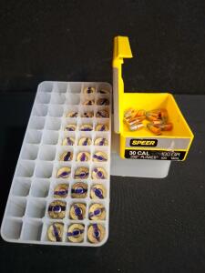 WWII WCC 42 .308 Brass Cases & Speer 30 Cal 100gr Plinker Bullets, 18 Cases, ~15 Bullets
