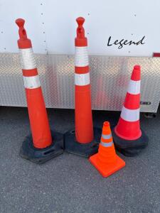 Mixed Set of Traffic Safety Equipment: 4 Standard 28" Cones, 2 Delineator Posts, 1 Collapsible Cone