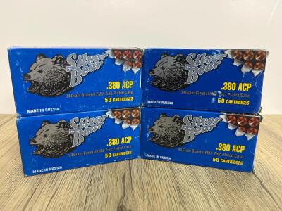 Silver Bear .380 ACP 94 Grain FMJ Zinc-Plated Steel Case Ammo, 200 Rounds, Made in Russia