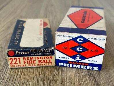 Vintage Peters Remington .221 Fireball Ammo 50gr SP (16 Rnds) & CCI Magnum Large Rifle Primers