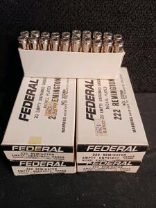 Federal 222MX .222 Remington Nickel-Plated Unprimed Brass Cases, 80 Count