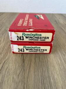 Remington .243 Winchester Unprimed Brass Cases, 2 Boxes, 40 Count, Factory Packaging
