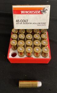 Winchester Super-X .45 Colt 225gr Silvertip Hollow Point Ammo, 19 Rounds, Brass Case