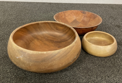 (3) Wooden Bowls